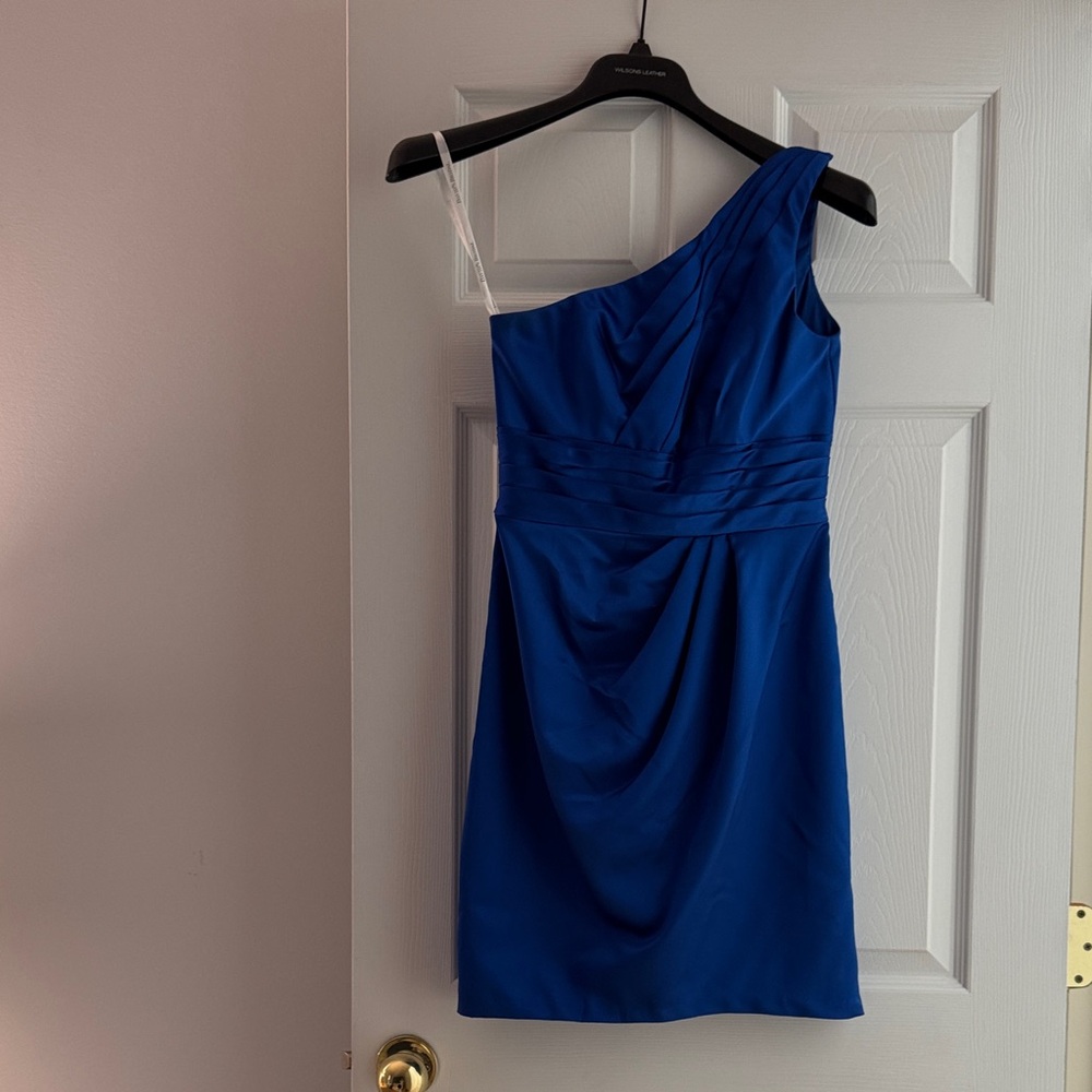 David's Bridal One-Shoulder Blue Dress